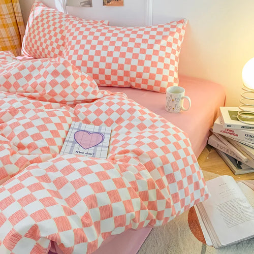 Nordic Style Checkerboard Duvet Cover Set (includes duvet cover + sheet + pillowcases 4Pcs)