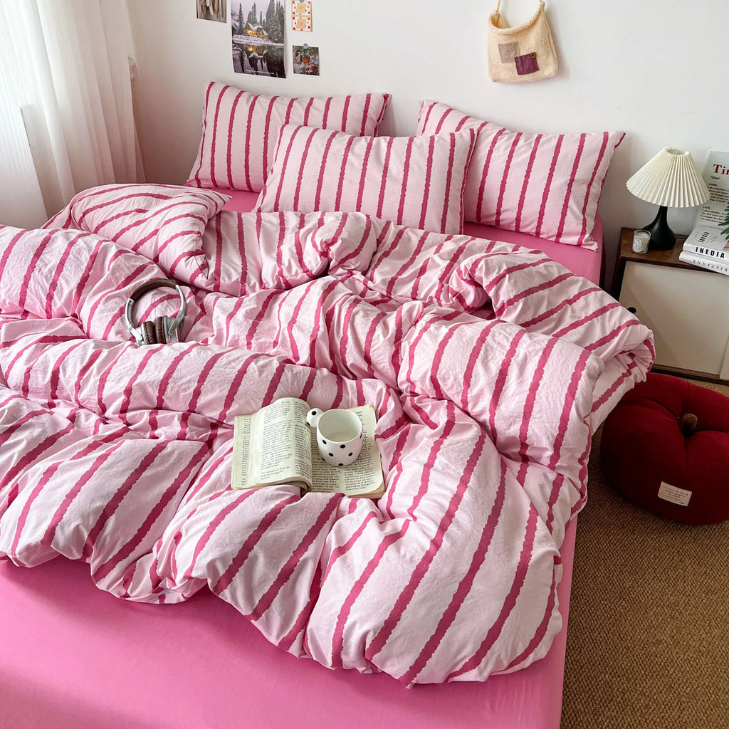 Thin Striped Duvet Cover Set (includes duvet cover + pillowcases 3pcs)