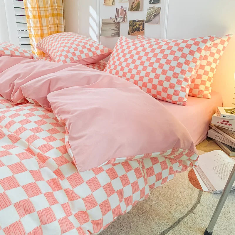 Nordic Style Checkerboard Duvet Cover Set (includes duvet cover + sheet + pillowcases 4Pcs)