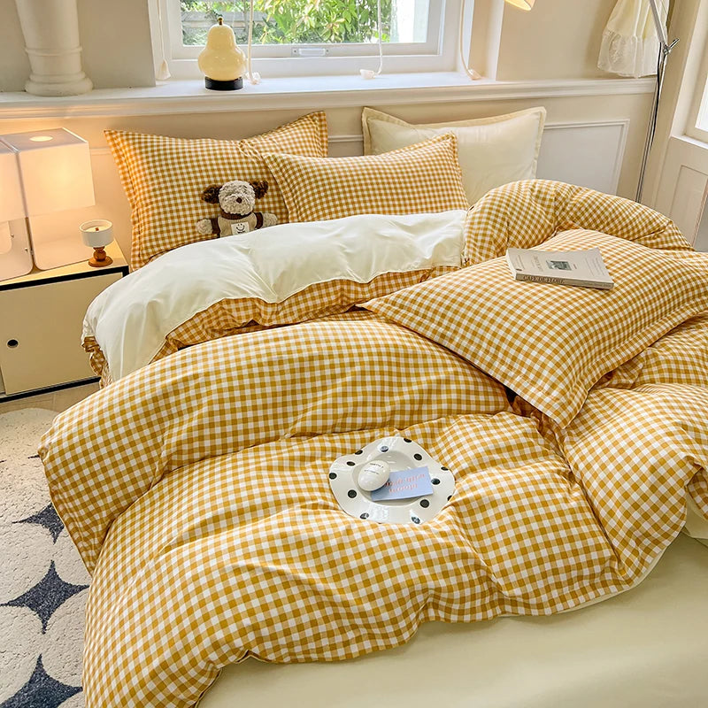 Gingham Duvet Cover Set (includes duvet cover + pillowcases 3pcs)