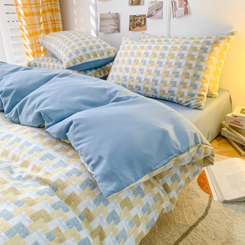 Nordic Style Checkerboard Duvet Cover Set (includes duvet cover + sheet + pillowcases 4Pcs)
