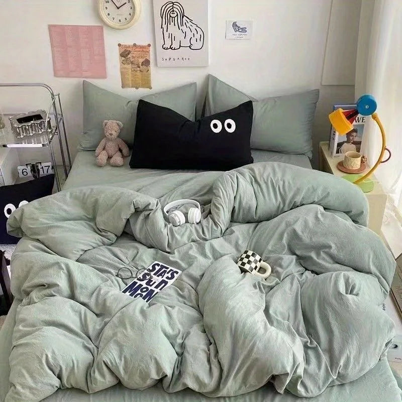 Color Block Duvet Cover Set (includes duvet cover + sheet + pillowcases 4Pcs)