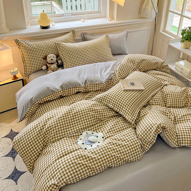 Gingham Duvet Cover Set (includes duvet cover + pillowcases 3pcs)
