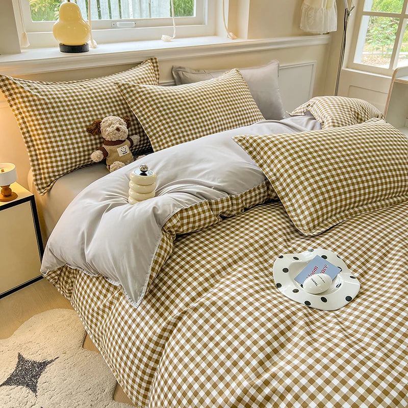 Gingham Duvet Cover Set (includes duvet cover + pillowcases 3pcs)