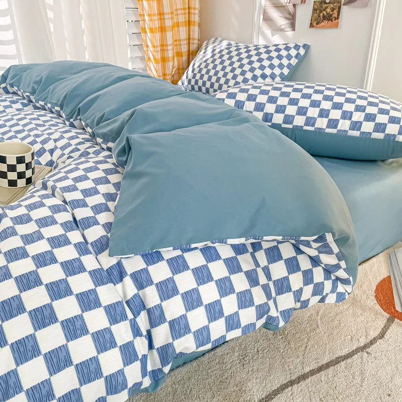 Nordic Style Checkerboard Duvet Cover Set (includes duvet cover + sheet + pillowcases 4Pcs)