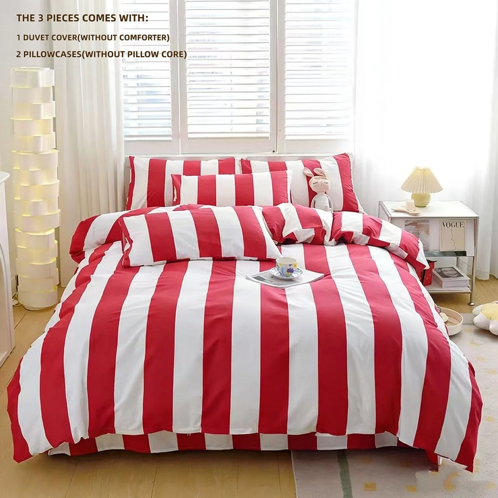 Red stripe Duvet Cover Set (includes Duvet Cover + Pillowcases 3pcs)