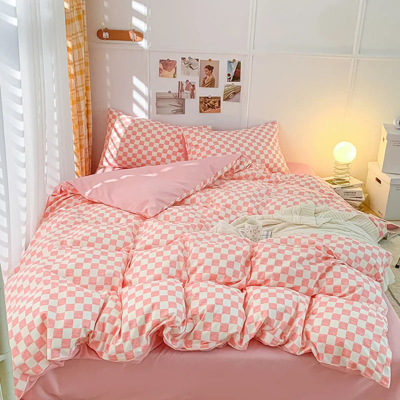 Nordic Style Checkerboard Duvet Cover Set (includes duvet cover + sheet + pillowcases 4Pcs)