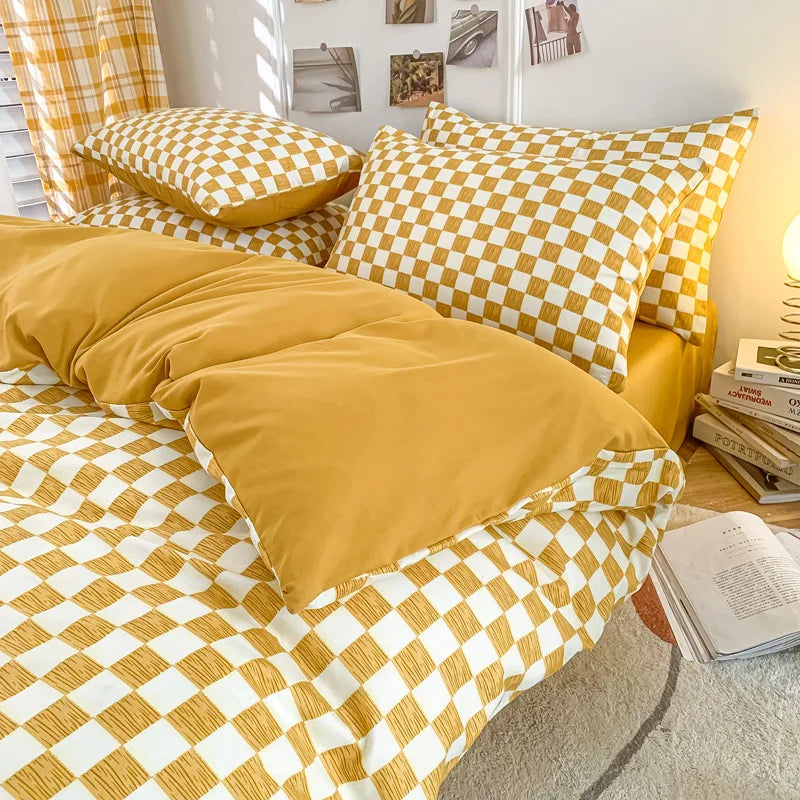 Nordic Style Checkerboard Duvet Cover Set (includes duvet cover + sheet + pillowcases 4Pcs)