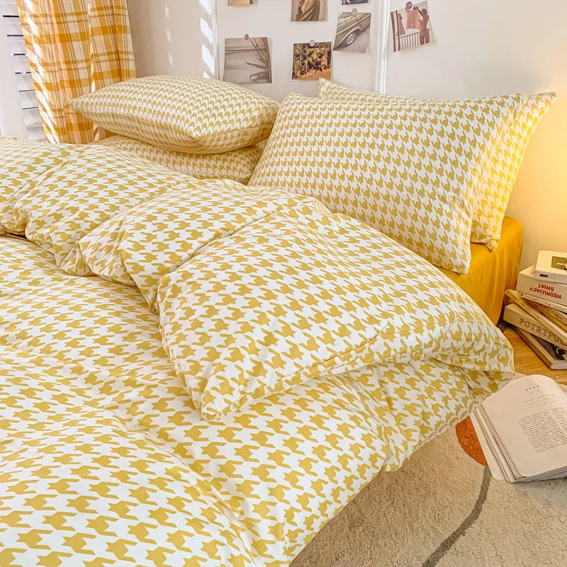 Nordic Style Checkerboard Duvet Cover Set (includes duvet cover + sheet + pillowcases 4Pcs)