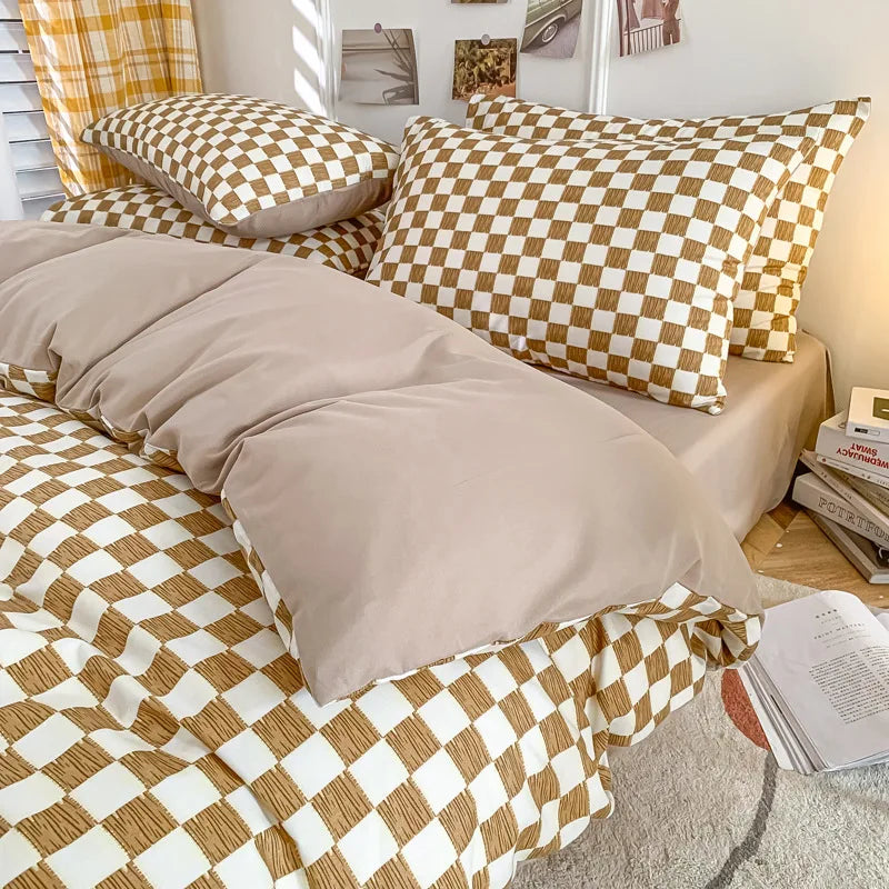 Nordic Style Checkerboard Duvet Cover Set (includes duvet cover + sheet + pillowcases 4Pcs)
