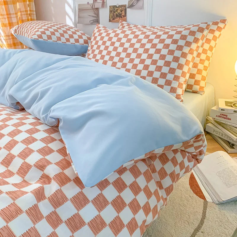 Nordic Style Checkerboard Duvet Cover Set (includes duvet cover + sheet + pillowcases 4Pcs)
