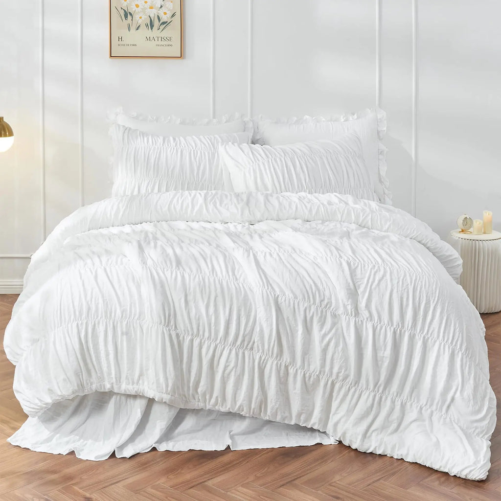 Ruched Luxury Boho Duvet Cover Set (includes Duvet cover + pillowcases 2-3pcs)