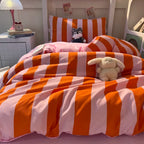 Orange pink stripe Duvet Cover Set (includes Duvet Cover + Pillowcases 3pcs)