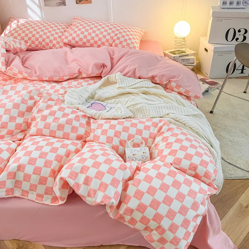 Nordic Style Checkerboard Duvet Cover Set (includes duvet cover + sheet + pillowcases 4Pcs)